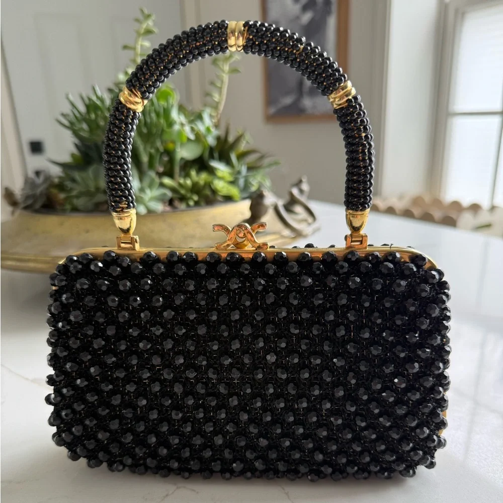 Beautiful Vintage 60’s Saks 5th Avenue Black Beaded Handbag Excellent condition - Picture 1 of 7